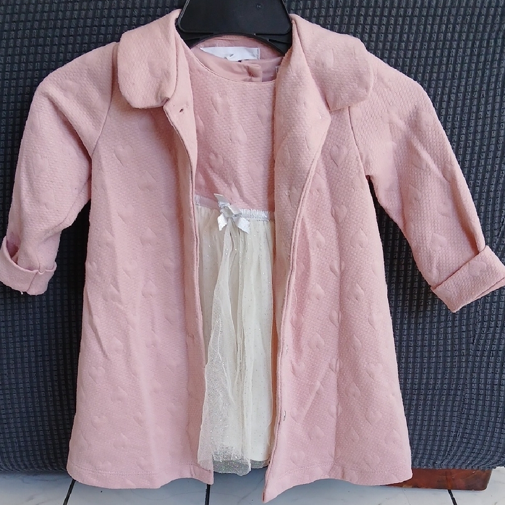 Pink Quilted Baby Coat with Cream Dress